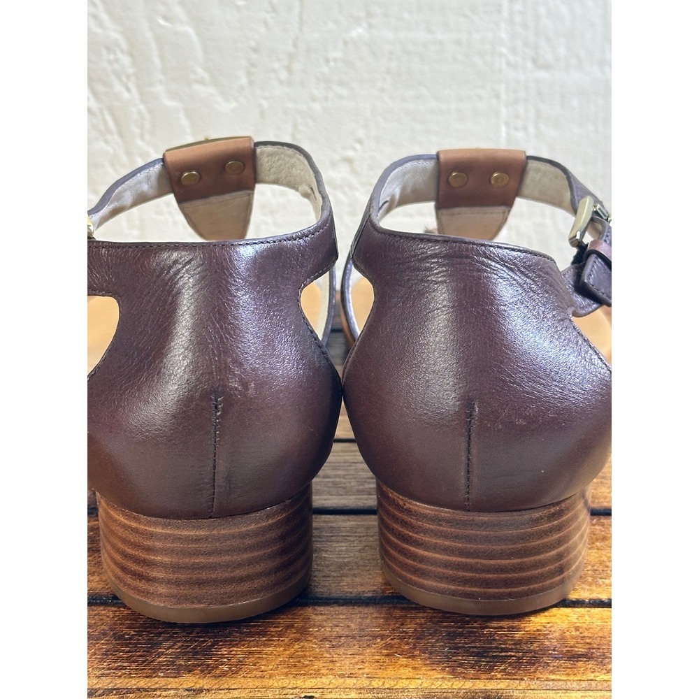 Michael Kors Sandals Women's 10 T-Strap Ankle Buckle Brown Leather Block Heel - Picture 4 of 12